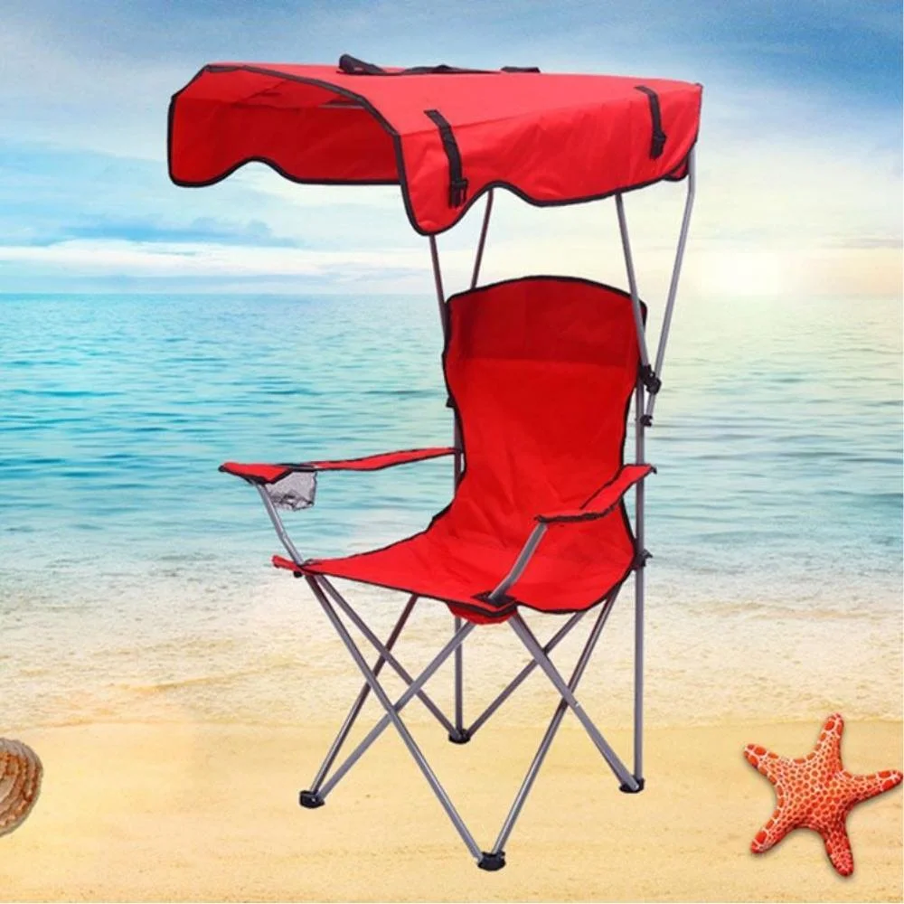 Portable Folding Beach Chair Fishing Stool with Lift and Umbrella Camping Accessories Furniture Outdoor Oxford Cloth Wyz20333